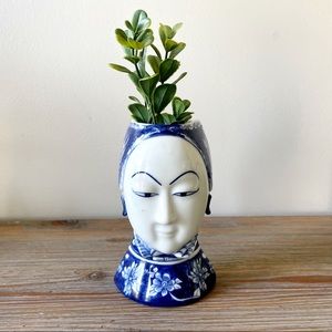 Vintage Porcelain Wall Pocket with Floral Design and Decorative Face